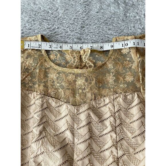 Handmade Womens S* Fit Flare Gold‎ Dress Lace Sleeve Wrap Lolita Formal Coquette - Picture 16 of 16